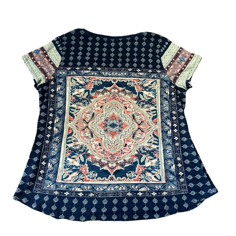 *lucky brand tunic top women’s 1X blue short sleeve boho eccentric - Picture 10 of 10